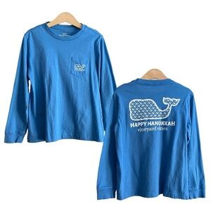 Vineyard Vines Blue Hanukkah Whale Long Sleeve Pocket Tee